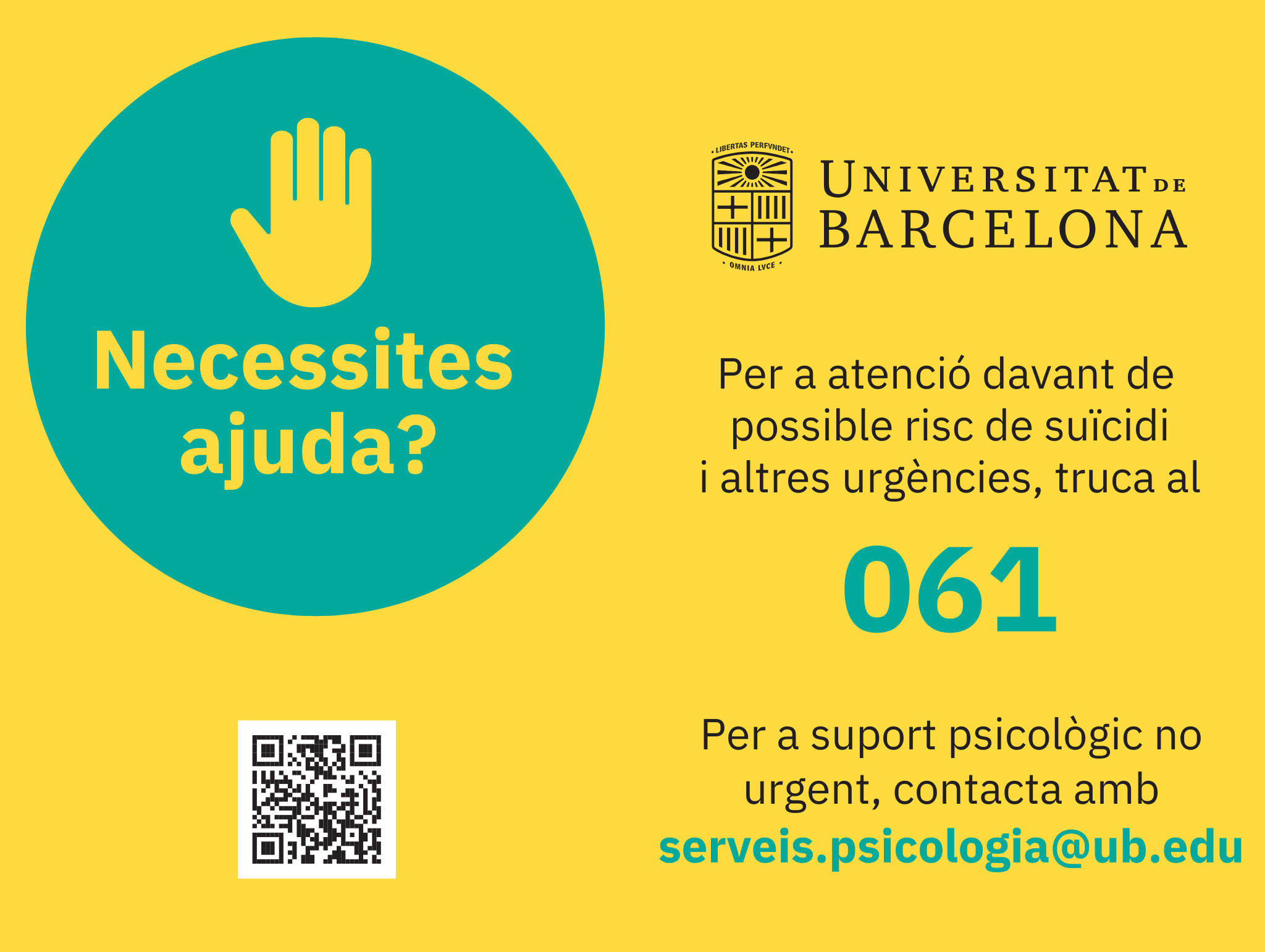 La UB ofrece apoyo psicológico gratuito para el estudiantado, el PDI y el PAS.